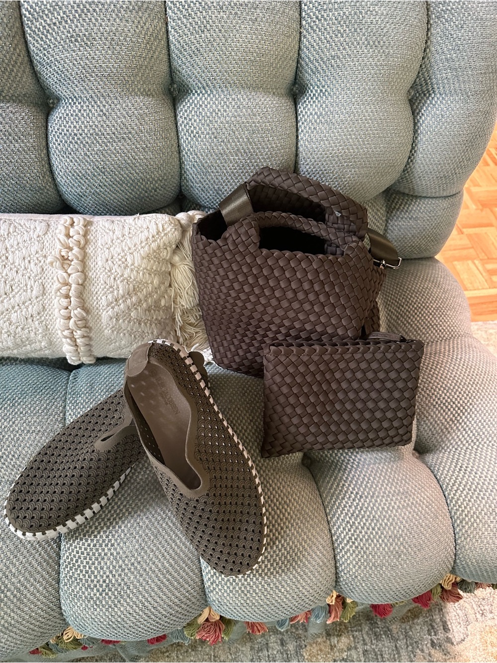 Woven Slip-On womens Shoes in juniper green